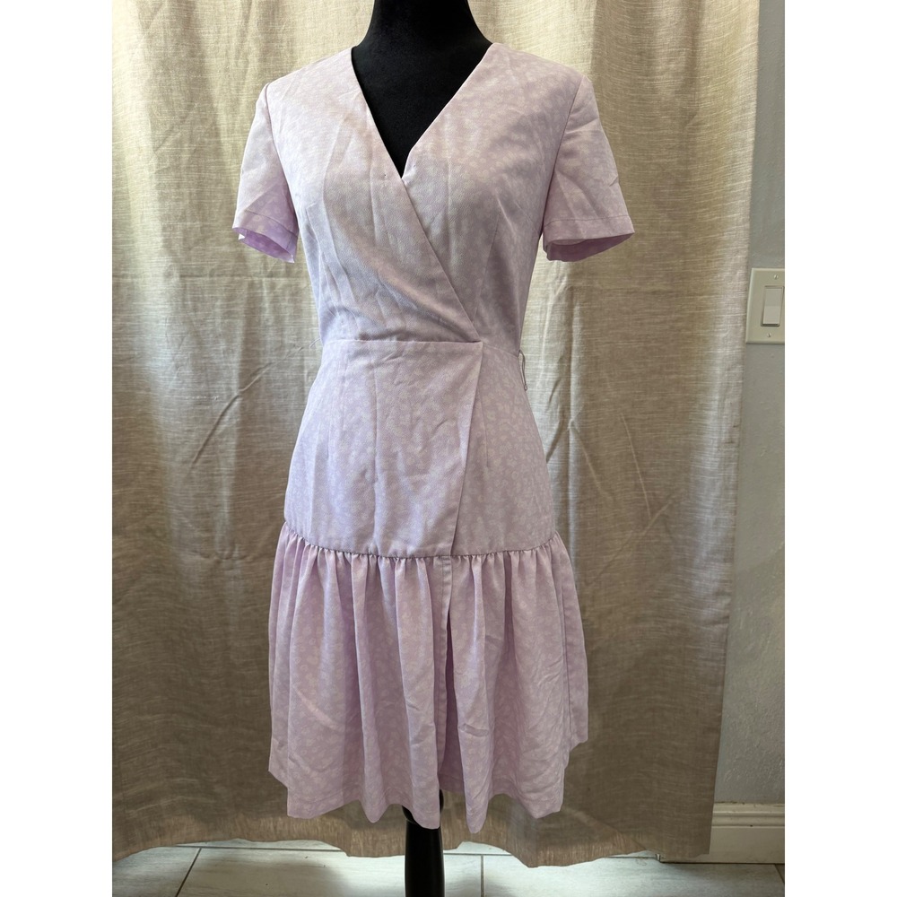 French Connection Lavender Floral Wrap V-Neck Ruffle Mini Dress Size 0 Purple